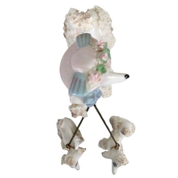 Vintage Spaghetti Poodle Dog Mother w/Two Babies Puppies on Chain Blue Pink Hat - Picture 16 of 16